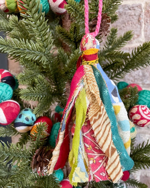WS Saree Christmas Ornament | Tassel - Asha Project Kantha - Saree - Handmade