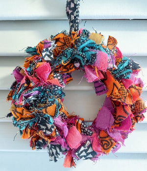 WS Saree Christmas Ornament | Wreath | Large - Asha Project Kantha - Saree - Handmade