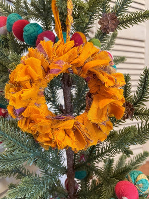 WS Saree Christmas Ornament | Wreath | Small - Asha Project Kantha - Saree - Handmade