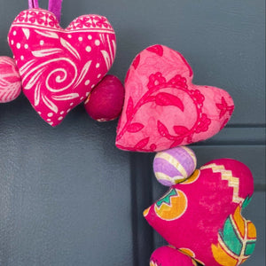 WS Saree Heart Valentine Wreath - Asha Project Kantha - Saree - Handmade