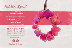 WS Saree Heart Valentine Wreath - Asha Project Kantha - Saree - Handmade