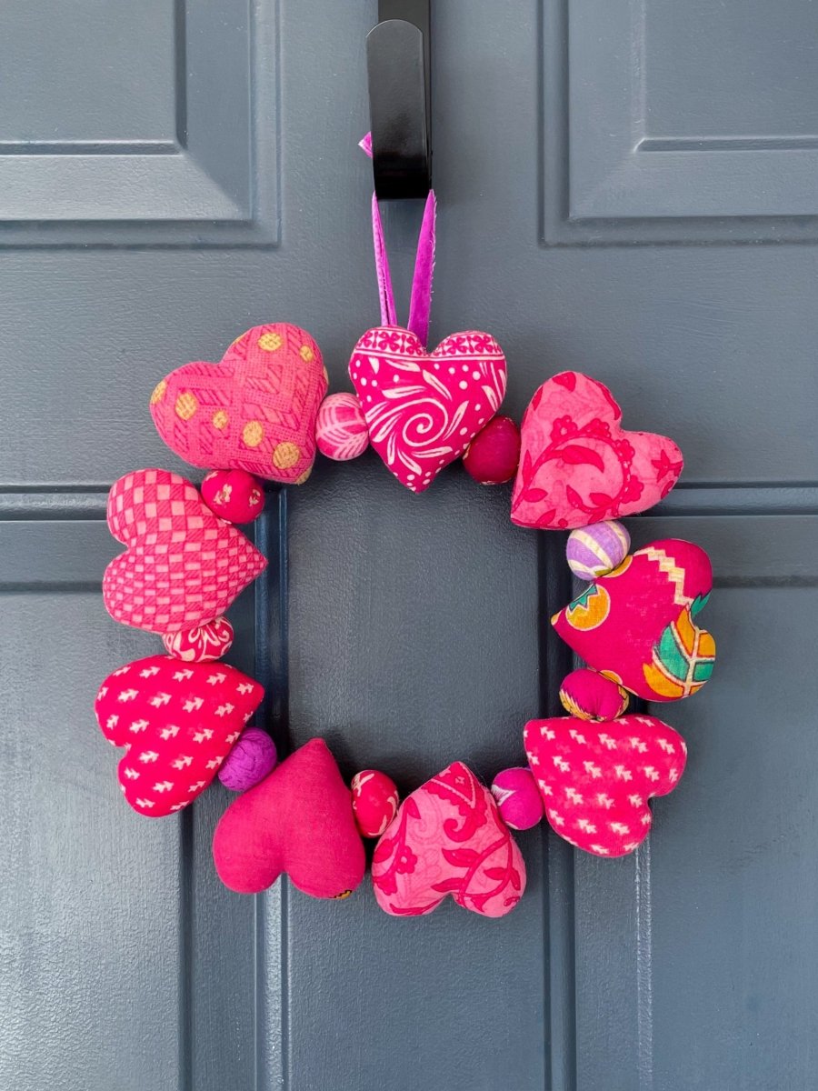 WS Saree Heart Valentine Wreath - Asha Project Kantha - Saree - Handmade