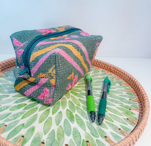 WS Vintage Kantha Zipper Box Pouch - Asha Project Kantha - Saree - Handmade