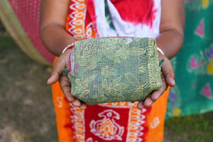 WS Vintage Kantha Zipper Box Pouch - Asha Project Kantha - Saree - Handmade