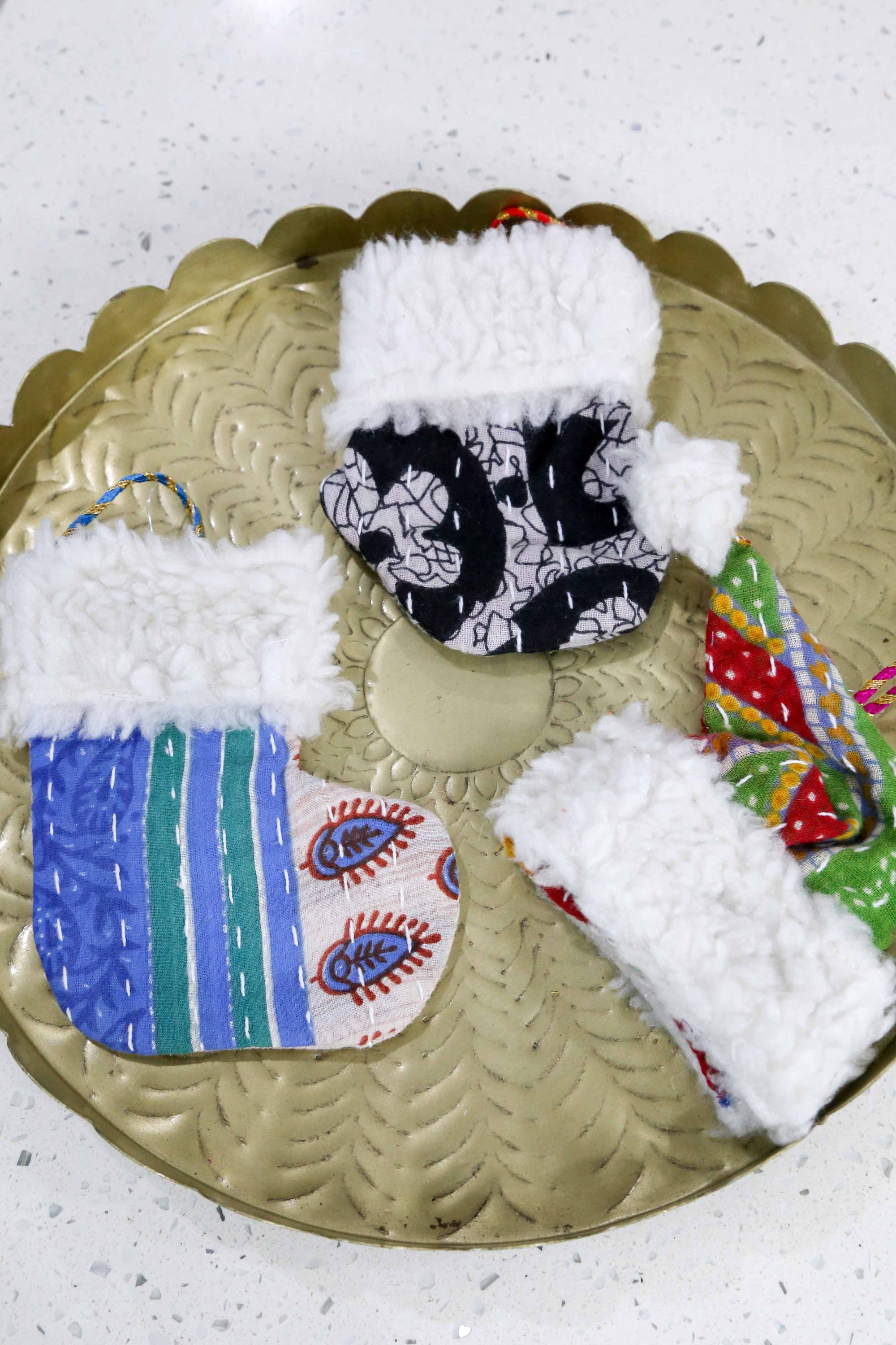 Kantha Mit, Stocking, Santa Hat Ornament Set