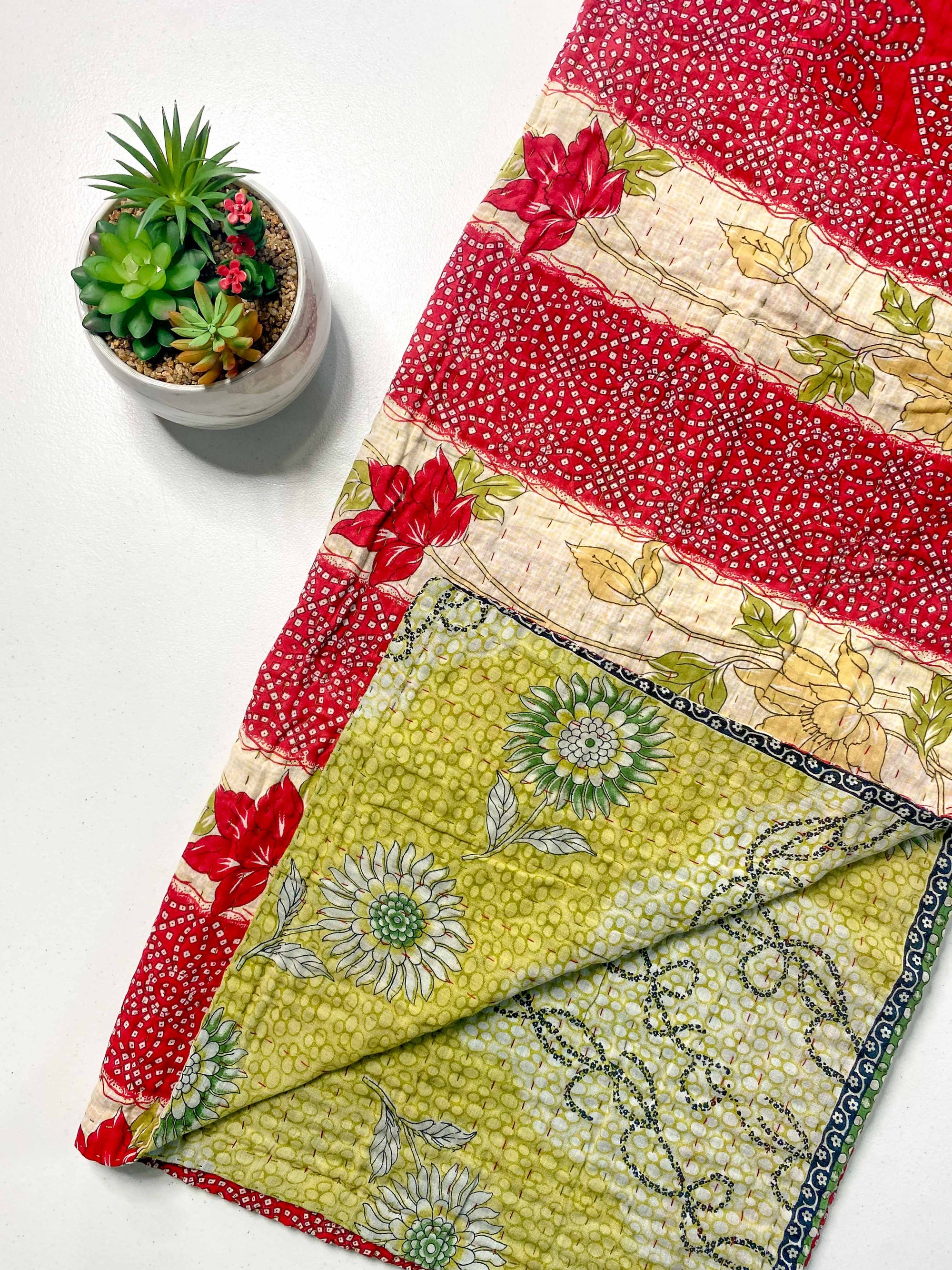 Christmas Kantha Throw Blanket