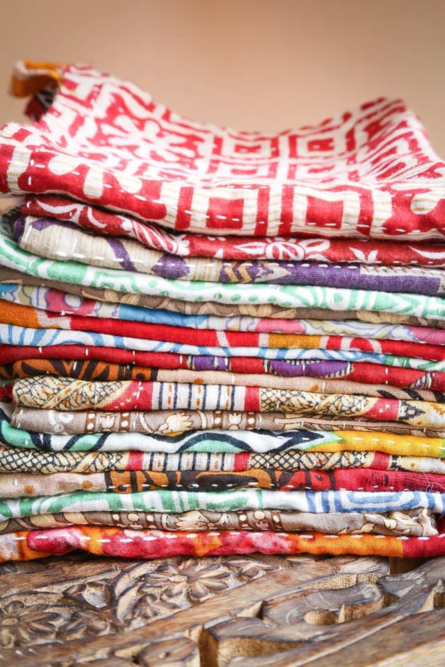 Handmade everyday Kantha dish cloths with vibrant saree patterns, perfect for eco-friendly cleaning, adding a touch of traditional style to your kitchen essentials.