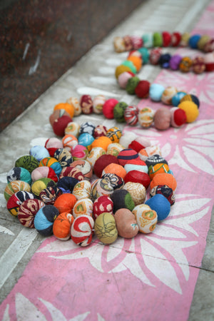 Hand-stitched Saree Bead Garland with vibrant multicolored beads, perfect for home decor, festive decorations, and adding a touch of elegance to your living room or windows