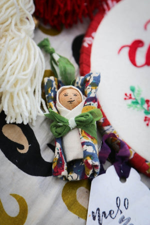 Baby Jesus Ornament - Asha Project Kantha - Saree - Handmade