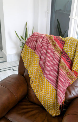 Custom Kantha Quilt - Asha Project Kantha - Saree - Handmade