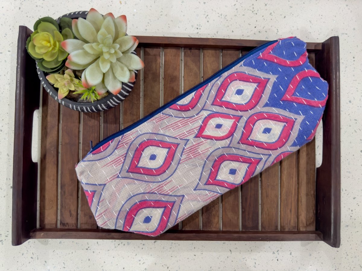 Kantha Cosmetic Bag | Extra Large - Asha Project Kantha - Saree - Handmade