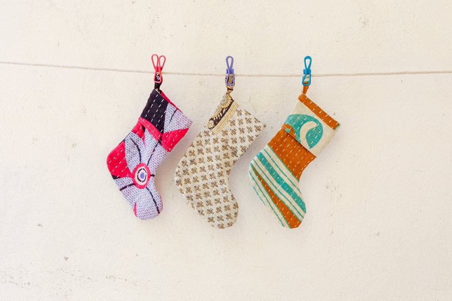 Mini Kantha Stocking | Assorted - Asha Project Kantha - Saree - Handmade