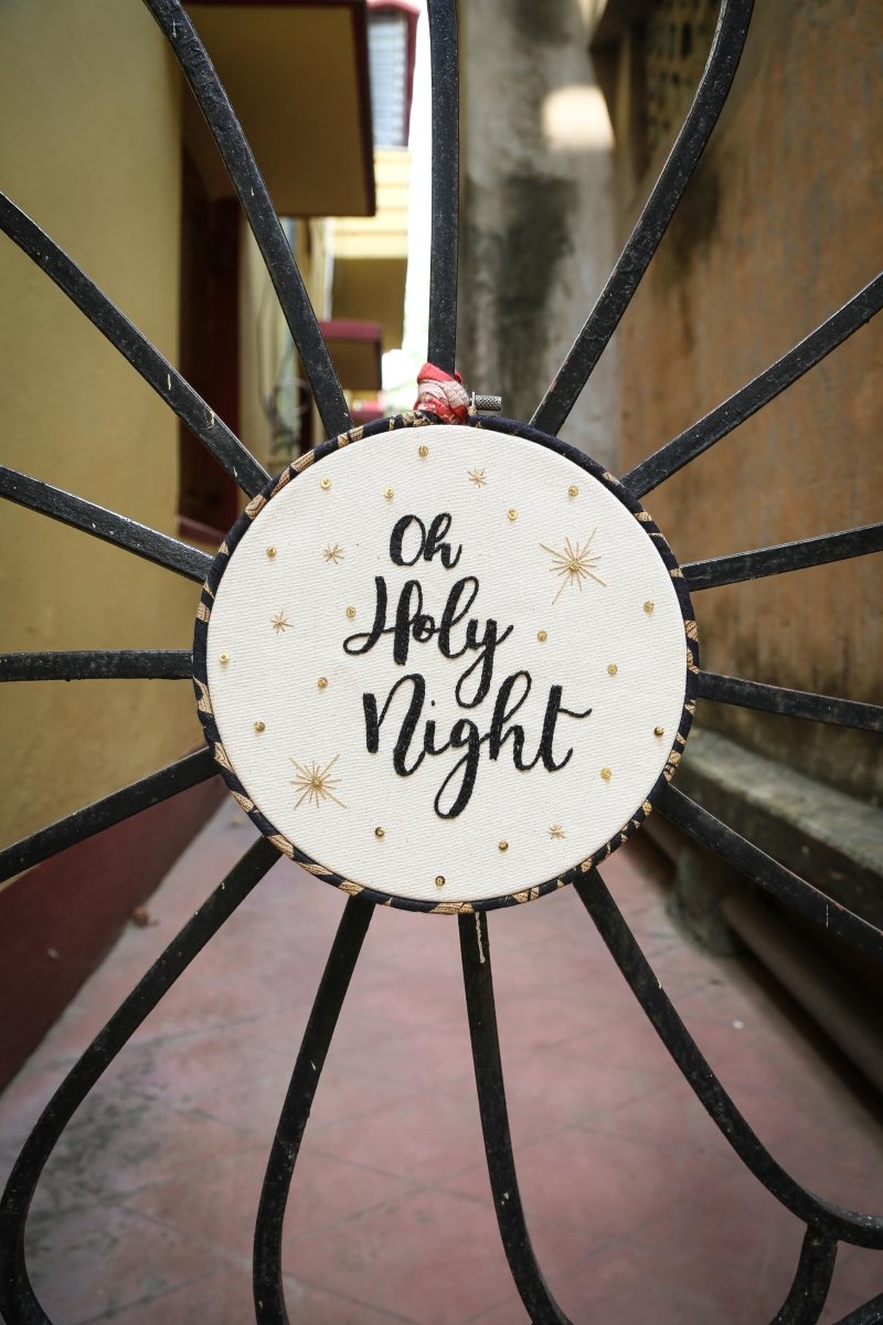 Oh Holy Night Embroidery Hoop - Asha Project Kantha - Saree - Handmade