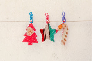 WS Kantha Christmas Ornaments | Candy Cane - Asha Project Kantha - Saree - Handmade