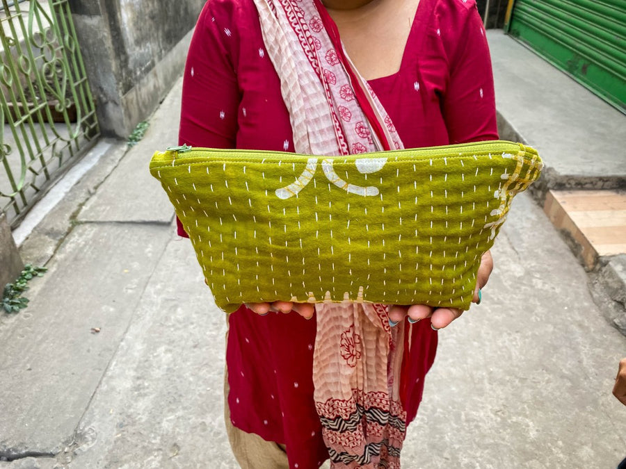 WS Kantha Cosmetic Bag | Large - Asha Project Kantha - Saree - Handmade