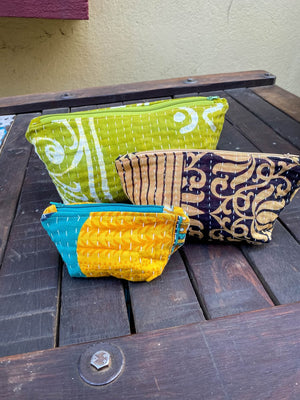 WS Kantha Cosmetic Bag | Large - Asha Project Kantha - Saree - Handmade