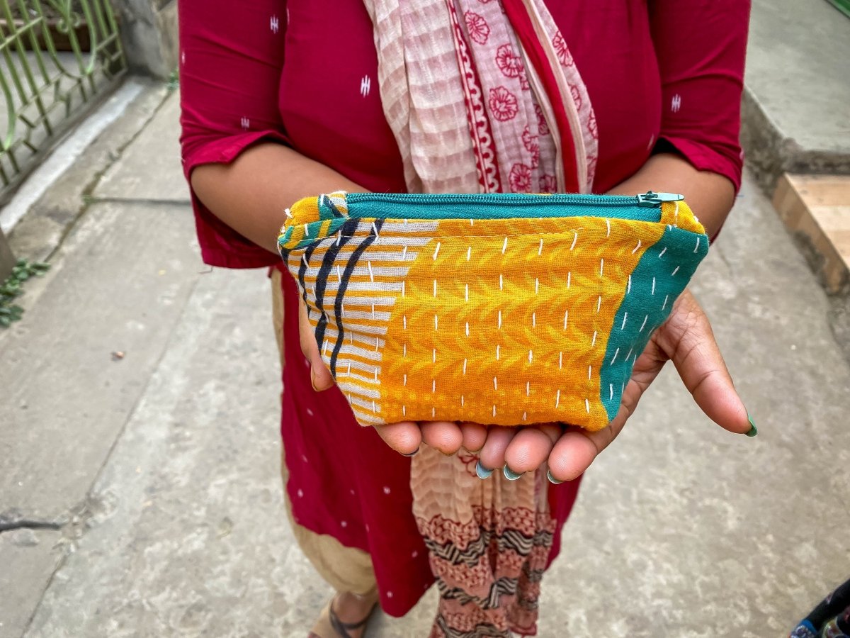 WS Kantha Cosmetic Bag | Small - Asha Project Kantha - Saree - Handmade