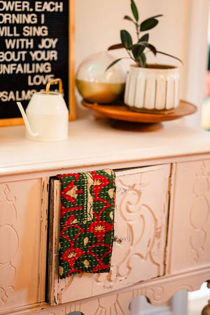 WS Kantha Kitchen Towel | Christmas - Asha Project Kantha - Saree - Handmade