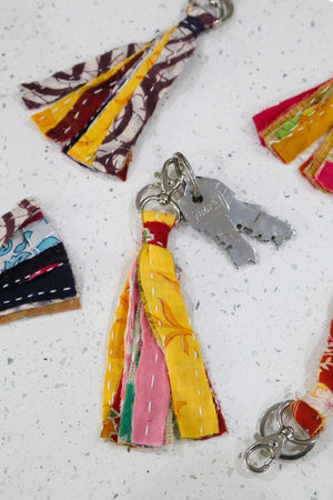 WS Kantha Tassel Keychain - Asha Project Kantha - Saree - Handmade