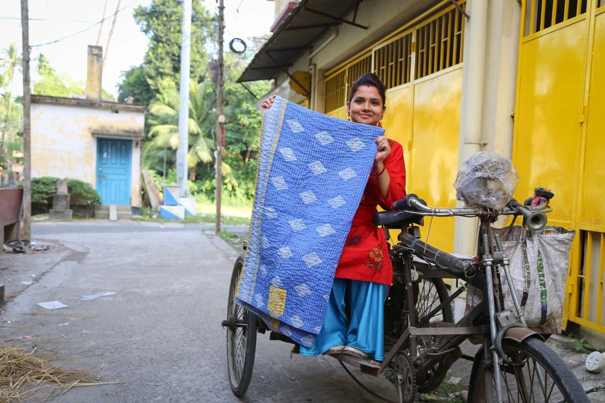 WS Kantha Throw Blanket - Asha Project Kantha - Saree - Handmade