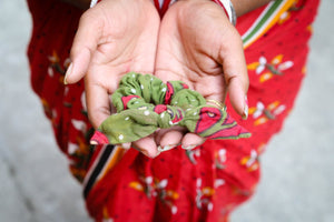 WS Saree Mini Scrunchie with Bow - Asha Project Kantha - Saree - Handmade
