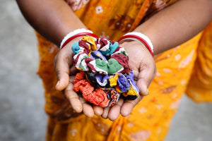 WS Saree Scrunchie Set - Asha Project Kantha - Saree - Handmade