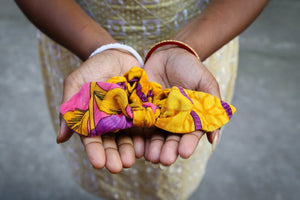 WS Saree Scrunchie with Bow - Asha Project Kantha - Saree - Handmade